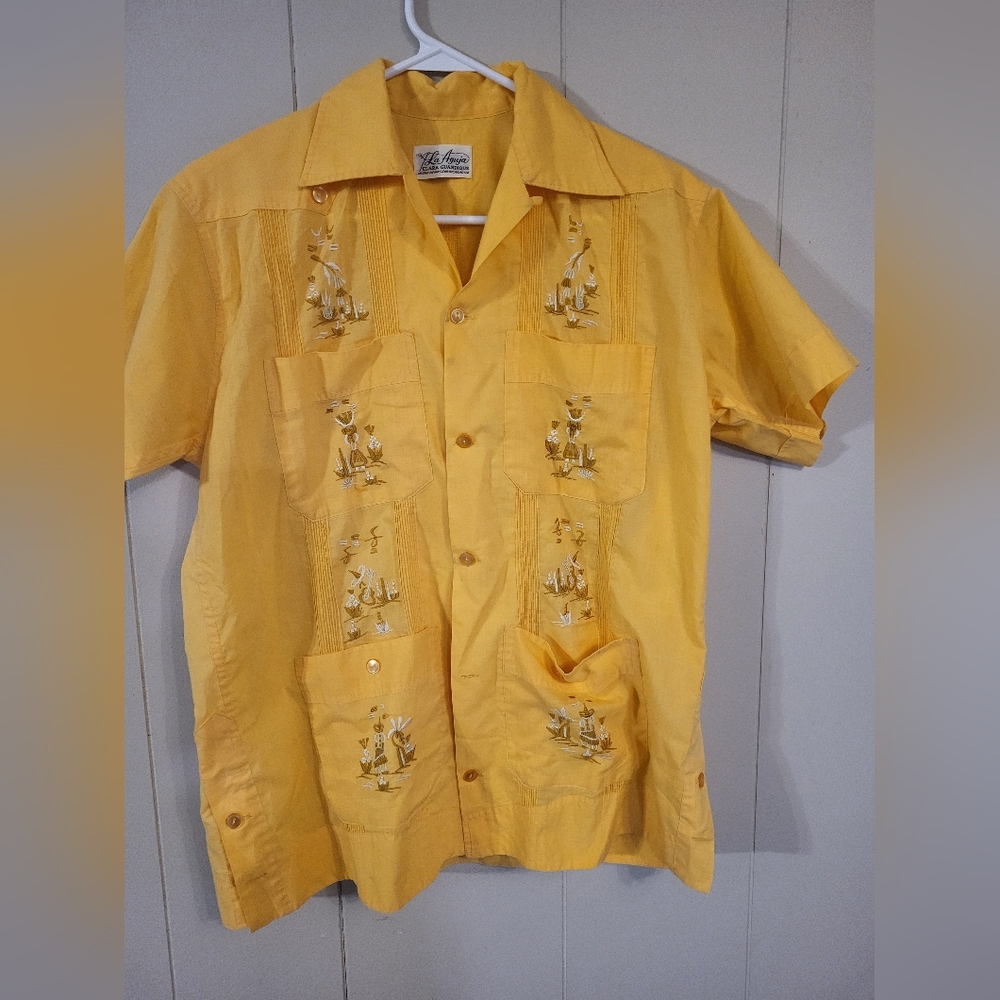 Vintage Guayabera La Aguja Clara Guandique Button Up mens 14 1/2 Western